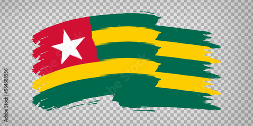 Flag Togo brush stroke background. Flag waving Togo on transparent background for your web site design, app, UI. EPS10.