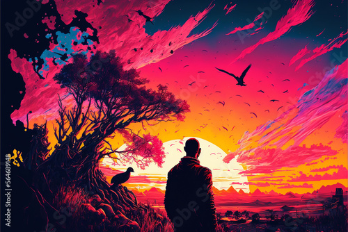 Captivating Colorful Digital Art of a Vast Sunset Landscape