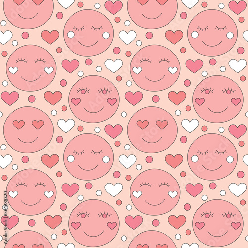 Seamless pattern with retro pink colors hearts.