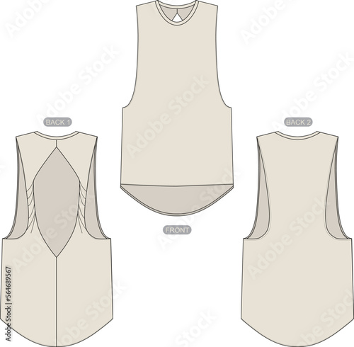 Blank cutout backless racerback tank tops crewneck V-neck design fashion mock-up templates
