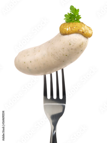 Bavarian Sausage with  Fork and Mustard - PNG with Transparent Background