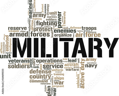 Military word cloud conceptual design isolated on white background.