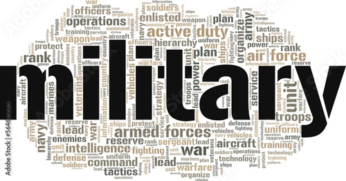 Military word cloud conceptual design isolated on white background.