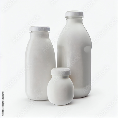 Pure milk beverage in pasteurized bottles is a natural food for a healthy, isolated on white background