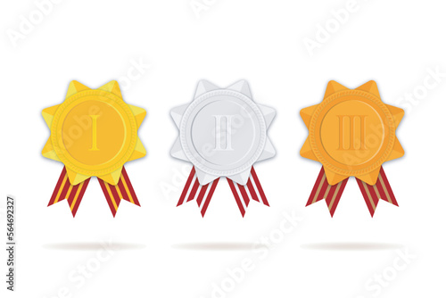 Champion gold silver and bronze award medals