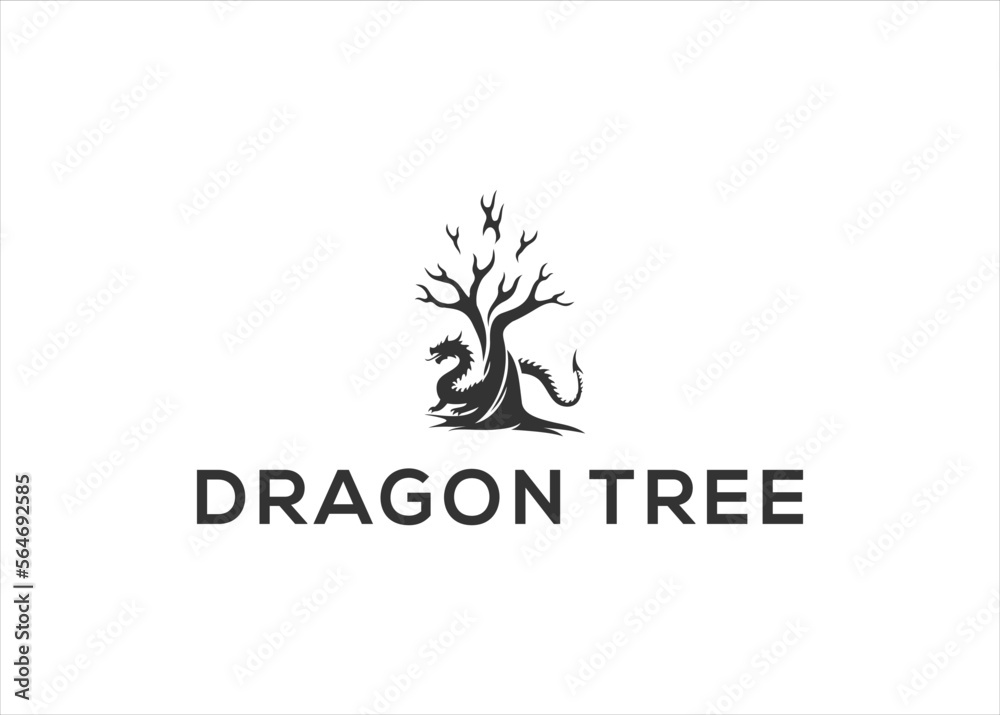 Dragon and tree logo design vector template Dragon and tree logo design vector template