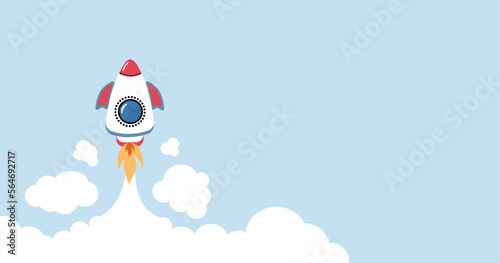 Rocket ship launch background vector. Concept of business product on market, startup, growth, creative idea. © Evgeniya Sheydt