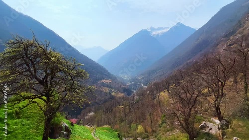 Alpine landscape from Brontallo, Val Lavizzara, Switzerland photo