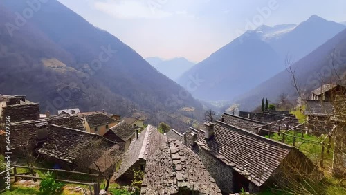 The stone roofs of Brontallo, Val Lavizzara, Switzerland photo
