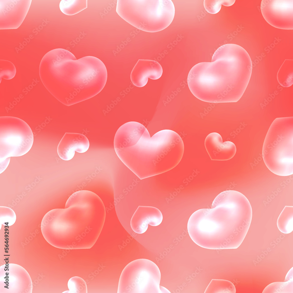 Lovely vector seamless pattern with transparent airy hearts on red gradient. Light backdrop is perfect for wedding decor, bachelor party, St Valentines Day, greeting cards, gifts, wrapping paper