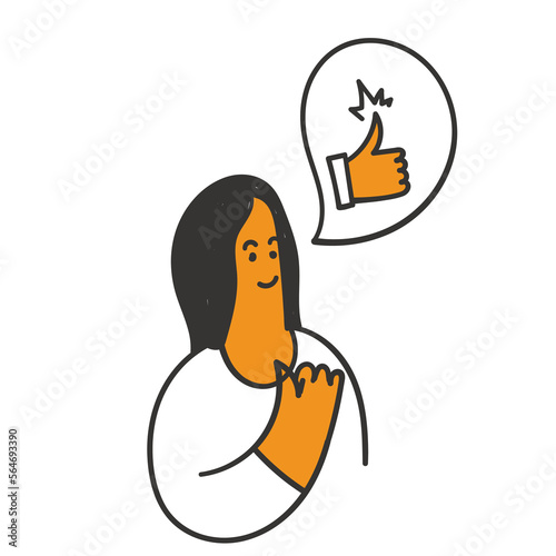 hand drawn doodle woman with thumb up symbol illustration vector