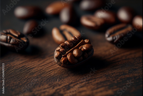 Dark roasted coffee beans close-up with smoke on a dark background  morning coffee. Generative AI