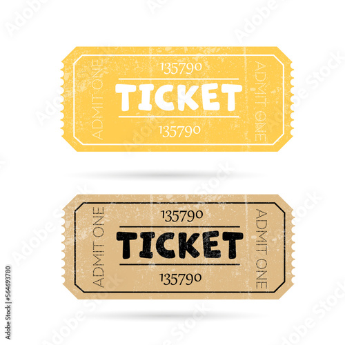 Old Vector vintage paper ticket with number. Retro cinema tickets on white background