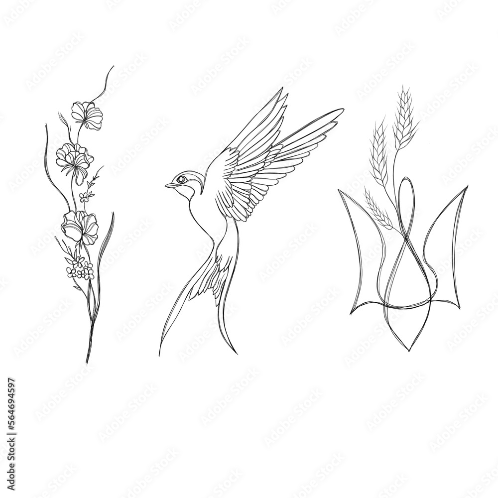 Large set of line art patriotic illustrations. Stop the war in Ukraine Large set of line art patriotic illustrations. Stop the war in Ukraine