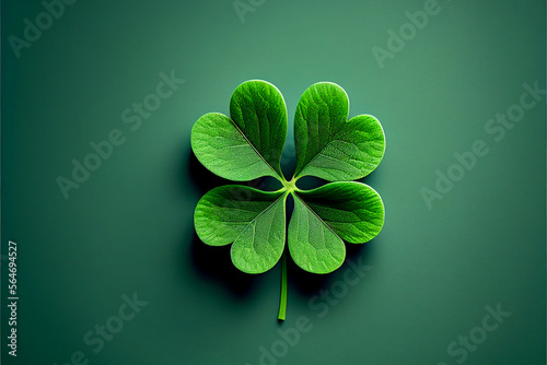 Photo Four-leaf green clover for good luck on St
