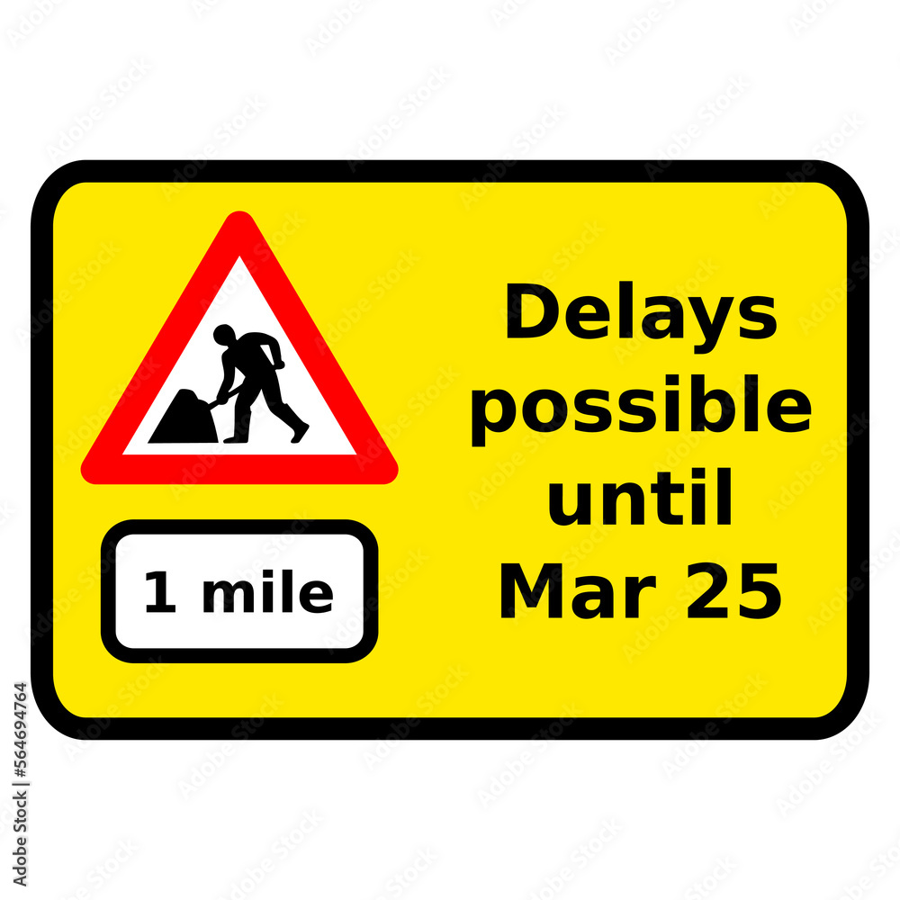 Vector graphic of a rectangular yellow sign warning of road works 1 mile ahead