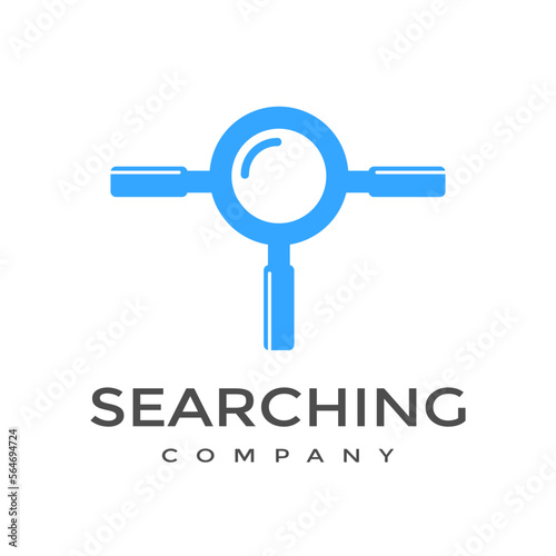 T Letter or font with magnifying glass vector logo template. This alphabet can be used for searching, discovery business.