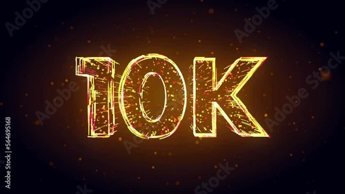 Golden Yellow Red Shiny 10k Followers Celebration 3d Lines Effect And Square Dots Particles Motion Reveal On Dark Brown Glitter Dust, 5-15 Sec Seamless Loop photo