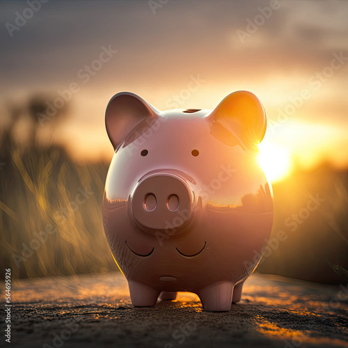 Piggy Bank With Sunset Light in Background