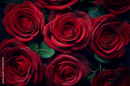 Large bouquet of red roses flowers close-up with open buds  holiday gift with love for Valentine s Day  Mother s Day  wedding arrangement. Generative AI