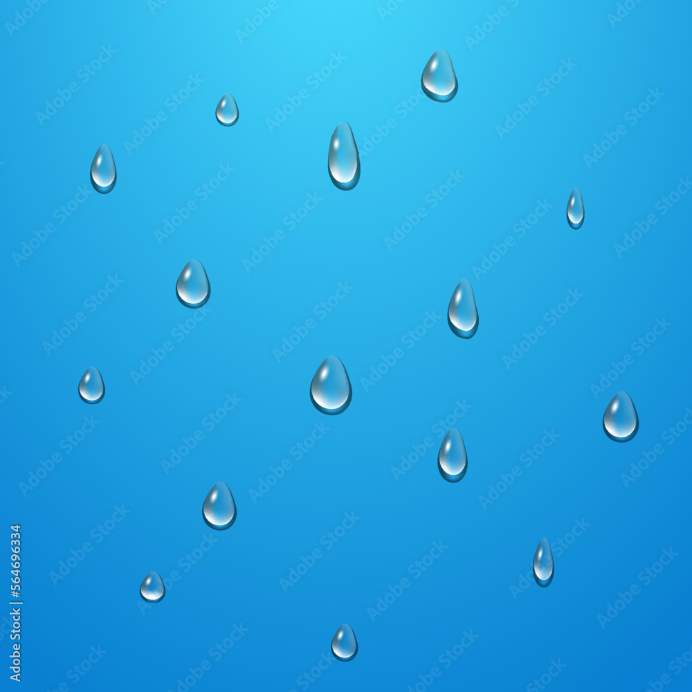 Realistic dripping water on colored background. Water droplet vector illustration