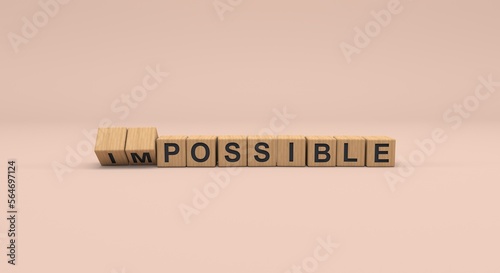 impossible becoming possible on wooden cubes (3d illustration)