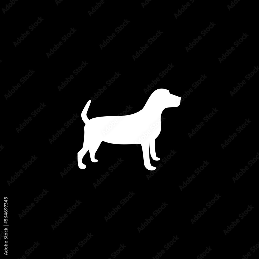 Dog silhouette icon isolated on black background. 