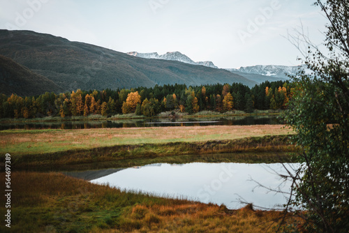 Majestic fjord in Norway in autumn with a beautiful mountains landscape 