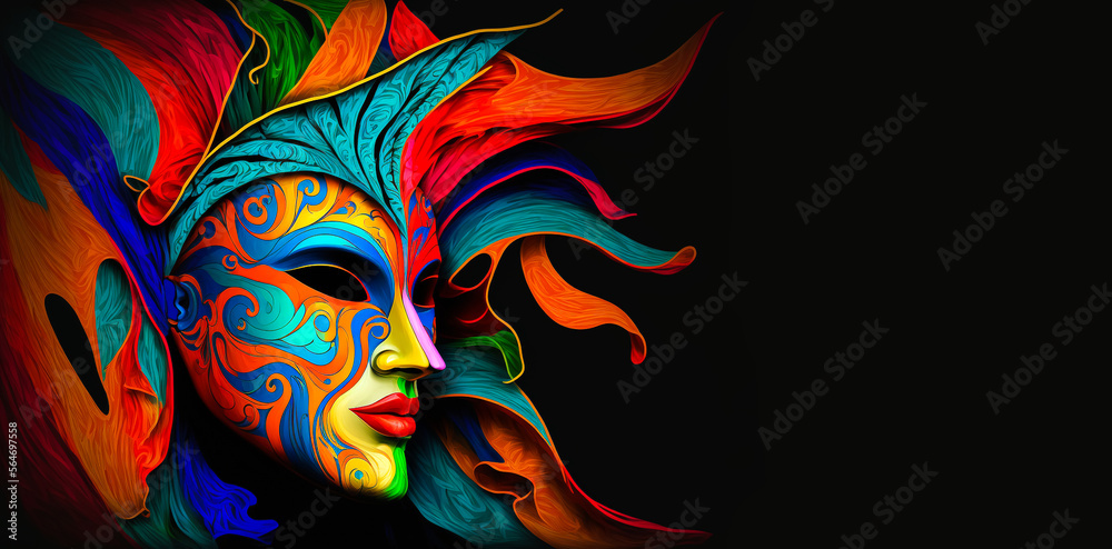Abstract art. Colorful painting art of a carnival mask. Background illustration. Generative AI.