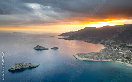 drone view above Xerokampos in Crete at sunset