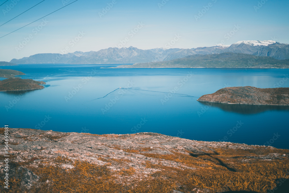 Majestic norwegian landscape with fjords and mountains on a beautiful day
