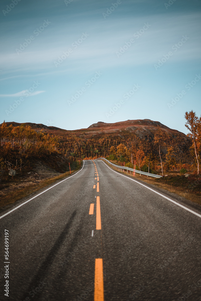 Empty road in the norwegian autumn landscape