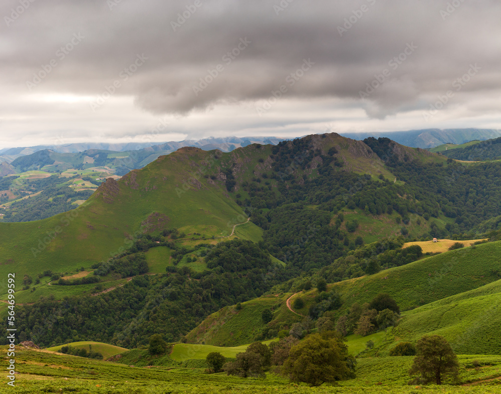 Mountain landscape, along the Way of Saint James. French Pyrenees