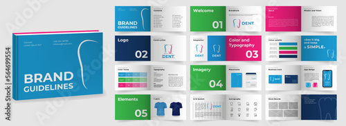 Brand Guidelines template. Brand Manual presentation mockup. Multicolored Logo Guideline template. Logo Guide Book layout. Logotype presentation