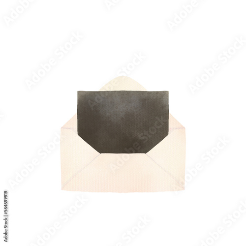 Watercolor of black paper in white envelope. Blank paper for add your artwork.