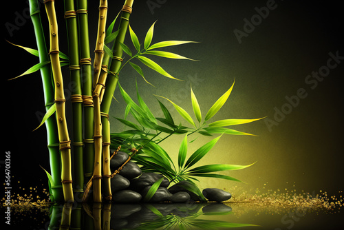 Relaxing wellness background with bamboo. Generative AI.