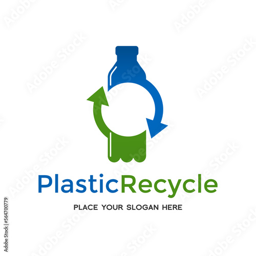 Plastic recycle vector logo template. This design use bottle symbol. Suitable for environment.