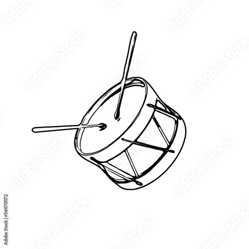 Black and white sketch of a traditional musical instrument with a transparent background