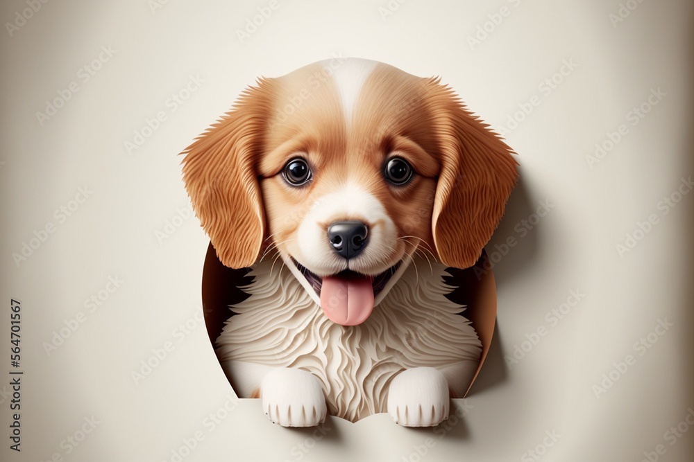 Putziger freundlicher reinrassiger Hund blickt lächelnd in die Kamera, ai generativ