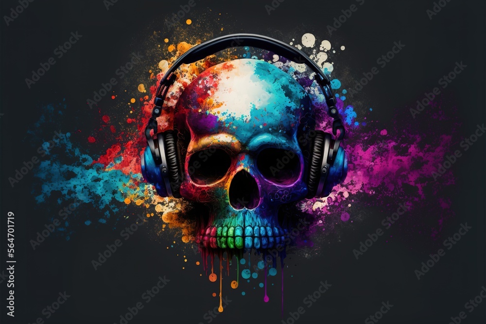 Skull With Rainbow Headphones Generative AI Skull With Rainbow Headphones Generative AI