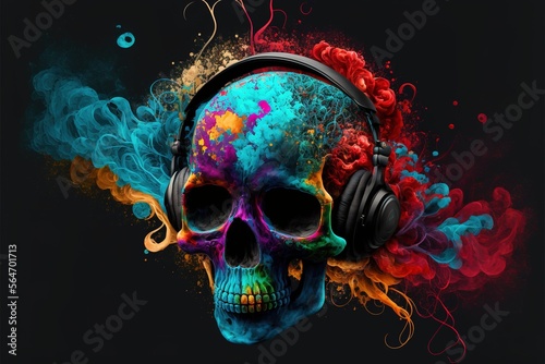 Colorful Scull With Headphones Generative AI