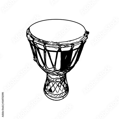 Black and white sketch of a traditional musical instrument with a transparent background