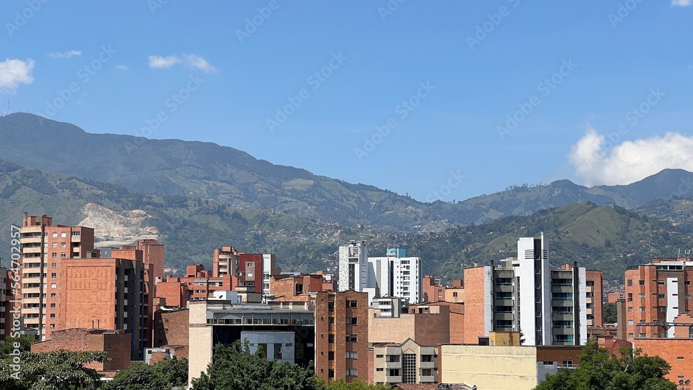 panorama of the city of medellin and mountains with ble clear sky panorama of the city of medellin and mountains with ble clear sky