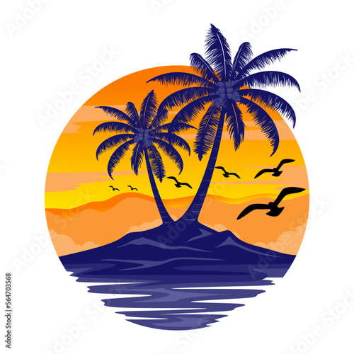 Fototapeta Naklejka Na Ścianę i Meble -  sunset logo. beach, palm tree and sunset design.