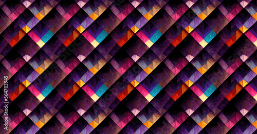 Multi-colored triangles on a dark purple background