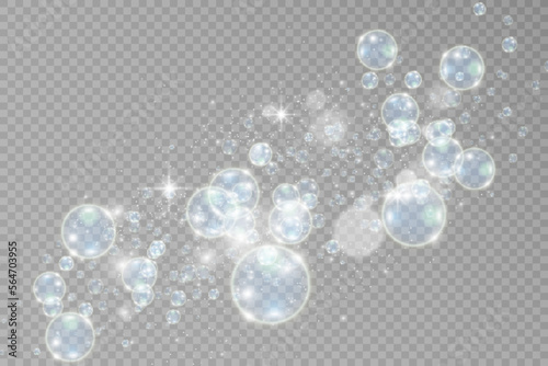 White beautiful bubbles on a transparent background vector illustration. Bubble.	 photo