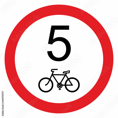 Limit speed sign for bicycle, bicycle path. Vector icon. Five km/h.