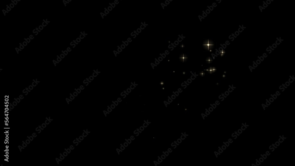 Animated, gold, 3D, star shaped Magic Wand with glitter sparkles trail, on black background, with alpha matte.