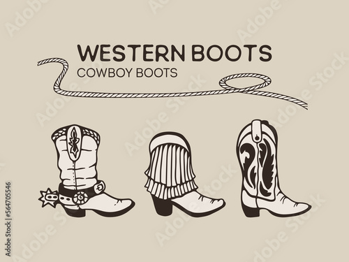 Boots set american style hand drawing