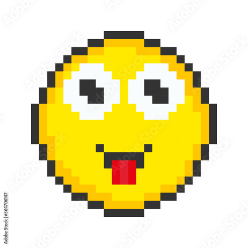 Face icon with tongue. Pixel art emoticons. Vector illustration.